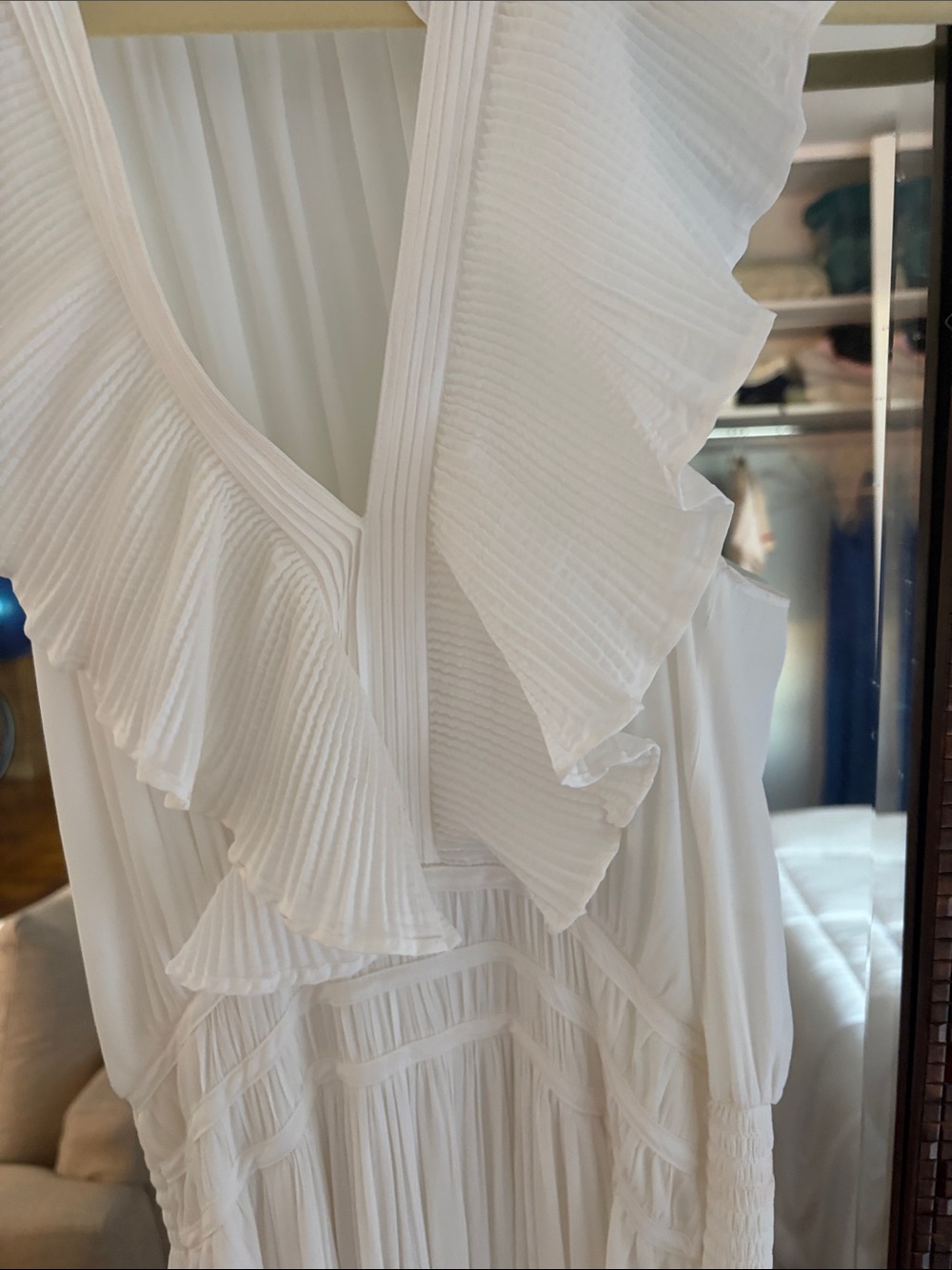 Ramy Brook White Pleated Ruffle V-Neck Maxi Dress - Picture 3 of 5